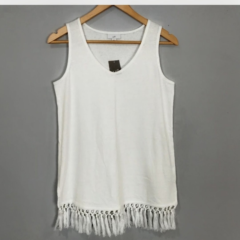 J. Jill Ivory Fringe Hem Tank Top